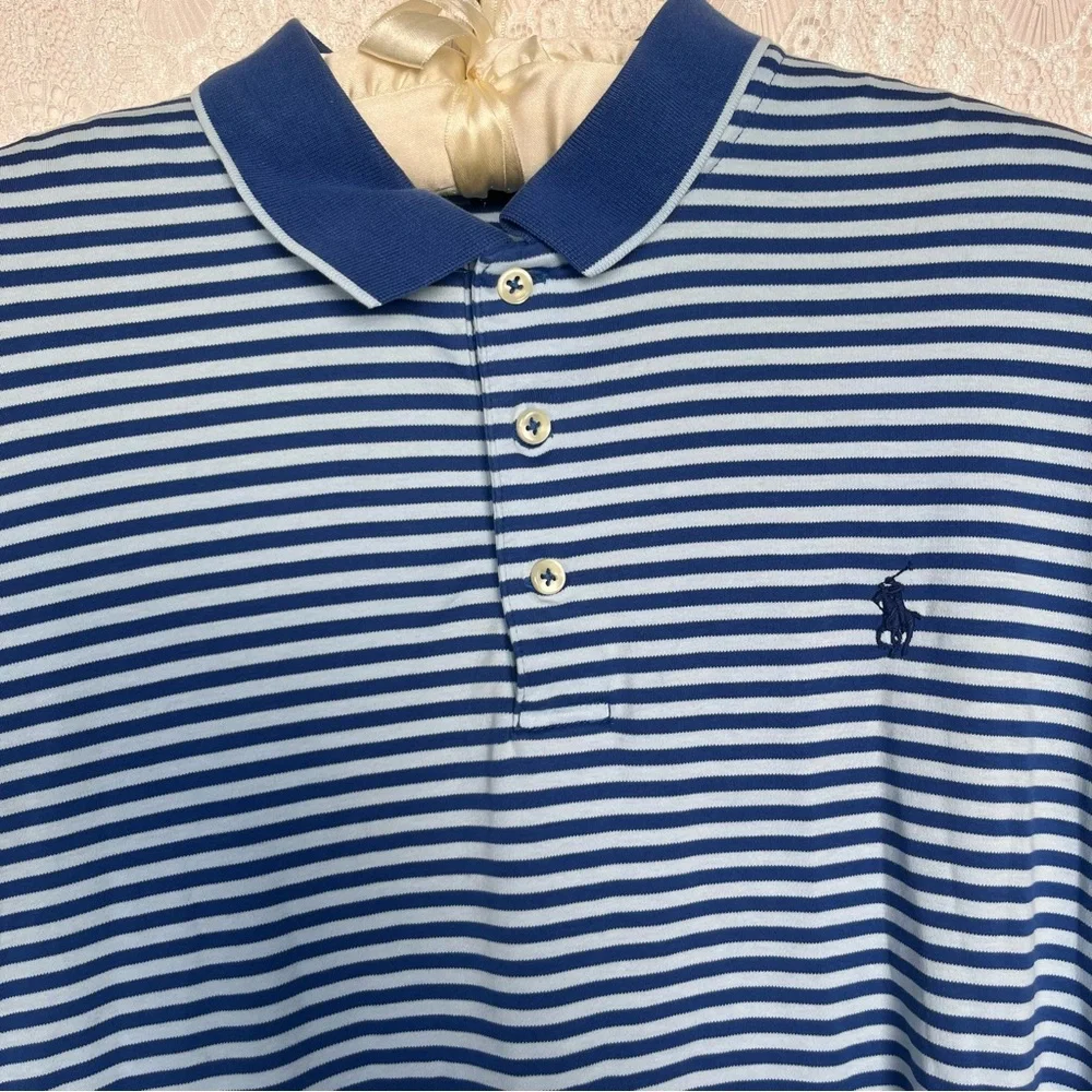 Polo Ralph Lauren Men's Classic Fit Striped Stretch Polo Shirt-Blue-Size L